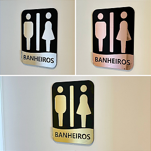Placa de Identificação ou Sinalização Decorativa Para Banheiros e Sanitários de Acrílico Preto com Varias Cores